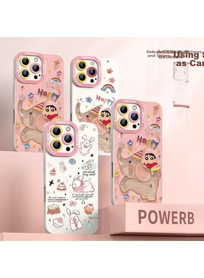 Xp Iphone 16 Pro Case With Full Coverage Lens, Cute Cartoon Silicone Case For Apple 16 Pro With High-End And Anti-Drop Features, With Hanging Rope For Protection - Antique White Elephant Back