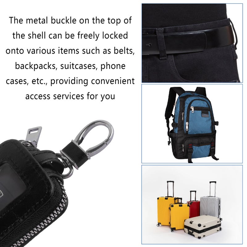 Turcee Car Key Fob Cover,Universal Key Fob Case with Keychain & Carabiner,Leather Car Smart Key Fob Holder Fits Remote Key Fob (Black) - Image 3