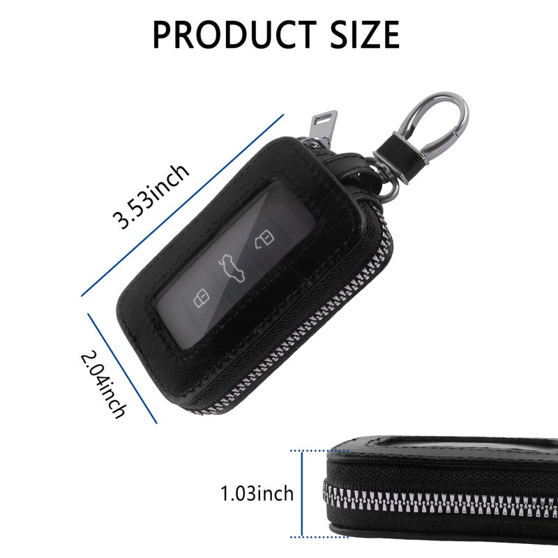 Turcee Car Key Fob Cover,Universal Key Fob Case with Keychain & Carabiner,Leather Car Smart Key Fob Holder Fits Remote Key Fob (Black) - Image 2