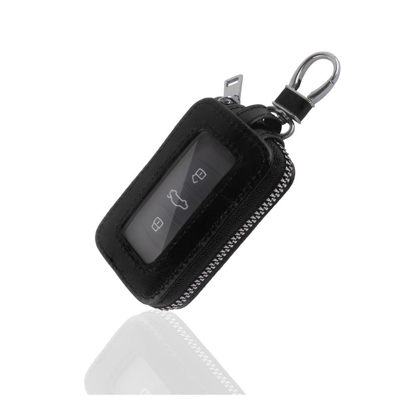 Turcee Car Key Fob Cover,Universal Key Fob Case with Keychain & Carabiner,Leather Car Smart Key Fob Holder Fits Remote Key Fob (Black) - Image 1