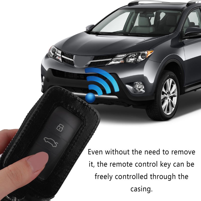 Turcee Car Key Fob Cover,Universal Key Fob Case with Keychain & Carabiner,Leather Car Smart Key Fob Holder Fits Remote Key Fob (Black) - Image 4