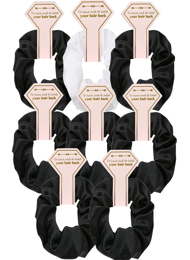 Hasoar 8pcs Satin Bridesmaid Proposal Gifts Hair Ties Hair Scrunchies Bachelorette Party Favors Satin Bridesmaid Gift for Wedding Parties (White & Black) - Image 1