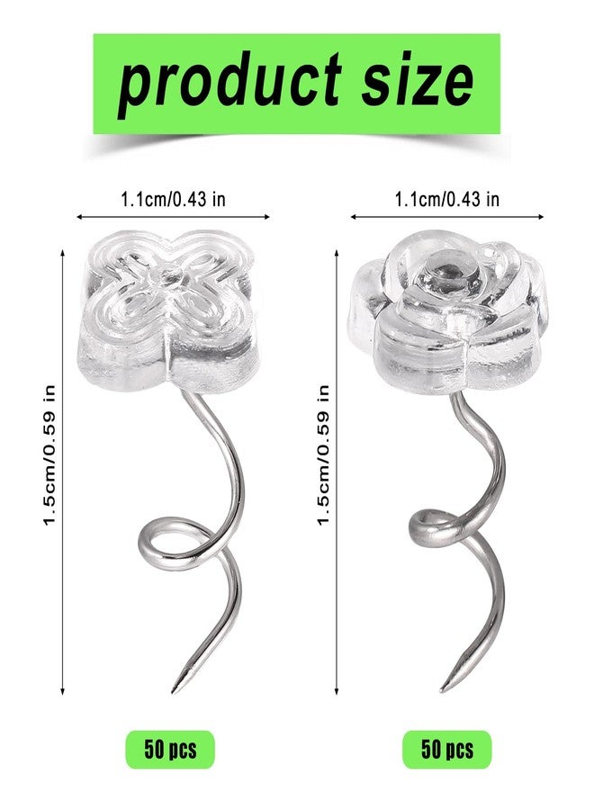 lasuroa 100pcs Bed Skirt Pins, 0.43 Inch Twist Pins with Clear Heads Upholstery Tacks Headliner Pin for Slipcovers and Bedskirts Holders (Four-Leaf Clover, Rose) - Image 2