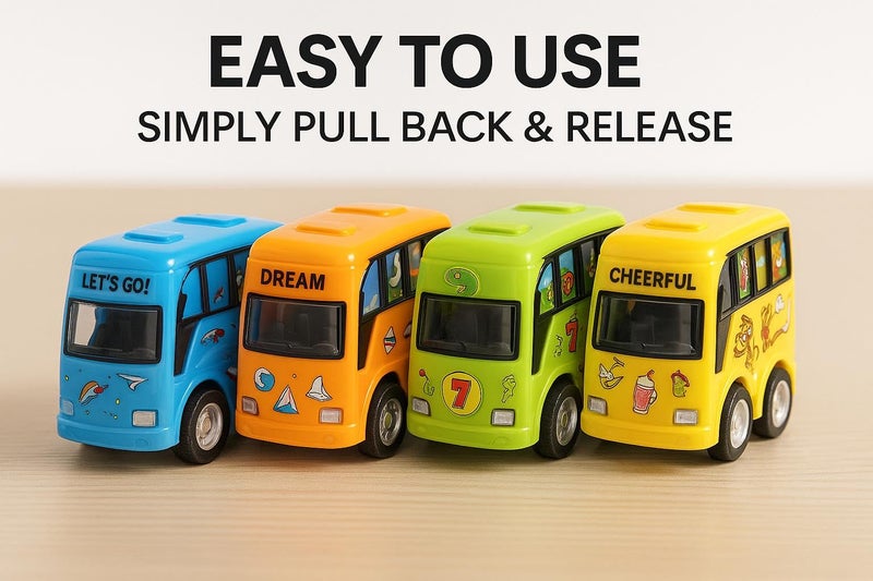 Trinanta Ventures Die-Cast Mini Bus Toy Set – Set of 4 Pull Back Metal Bus Toys for Kids, Educational Transport Toys, Birthday & Diwali Gift Speedier Toy Vehicles for 3+ Year Old Boys, Girls_Pack of 1 - Image 4