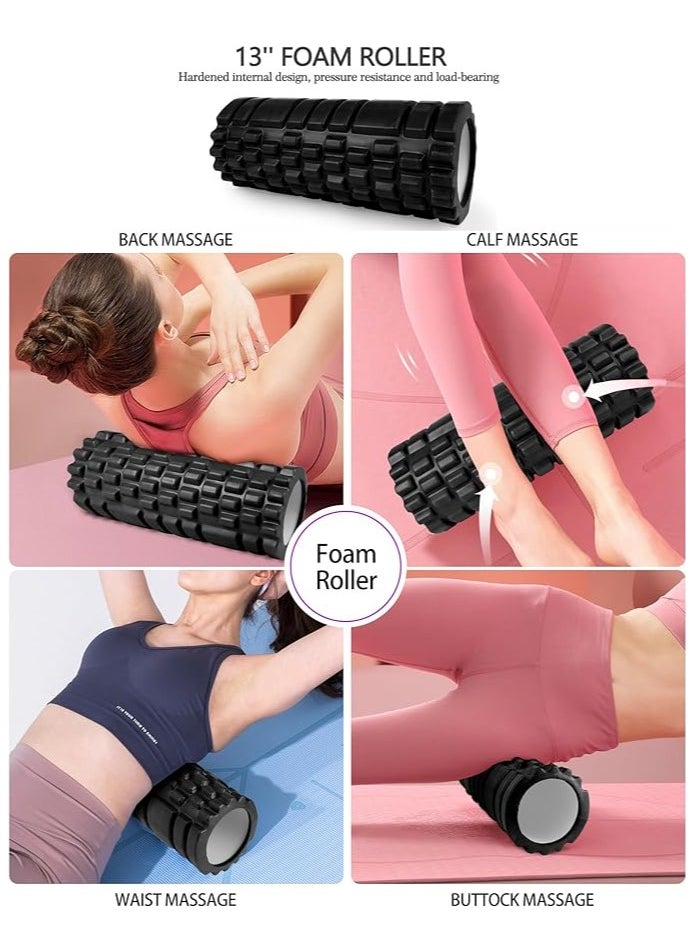 Soofam 9 in 1 Deep Tissue Muscle Massage Foam Roller Set Trigger Point Foam Roller Yoga Stick Massage Ball Fixation Ball Fitness Stretching Strap with Carrying Bag and Sweat Wipes  - Image 2