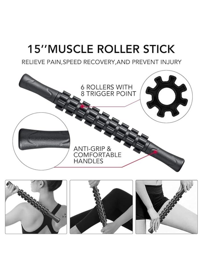 Soofam 9 in 1 Deep Tissue Muscle Massage Foam Roller Set Trigger Point Foam Roller Yoga Stick Massage Ball Fixation Ball Fitness Stretching Strap with Carrying Bag and Sweat Wipes  - Image 3
