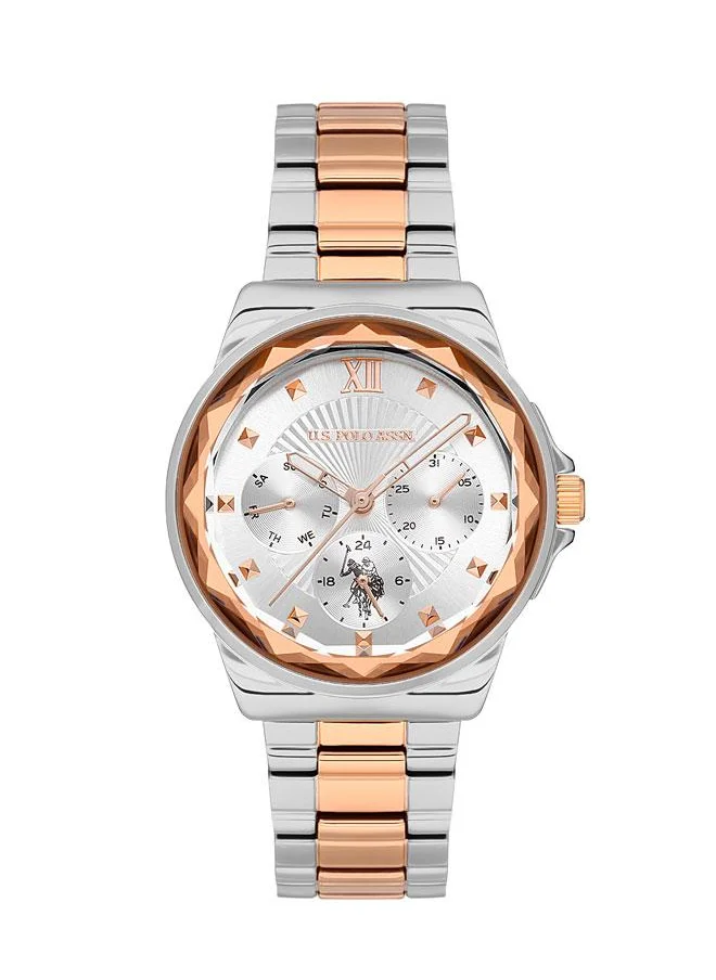 U.S. Polo Assn. UPSA Crossing 35mm Ladies' Chronograph Watch with Rose Gold Accents & Two-Tone Stainless Steel Bracelet