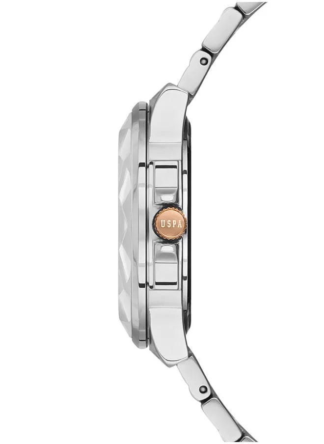 يو اس بولو اسن UPSA Crossing 35mm Ladies' Chronograph Watch with Rose Gold Accents & Two-Tone Stainless Steel Bracelet