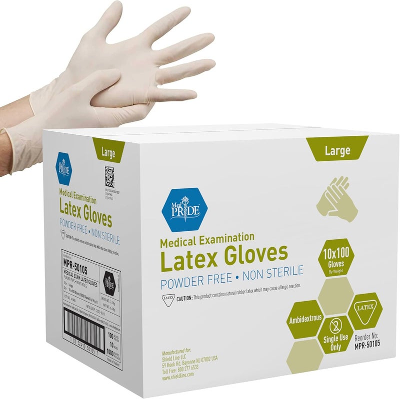 Medpride Medical Latex Examination Gloves (Large, 1000-Count) Ultra-Strong 5 mil Thick, Disposable Powder-Free Gloves for Healthcare & Food Handling Use - Image 1