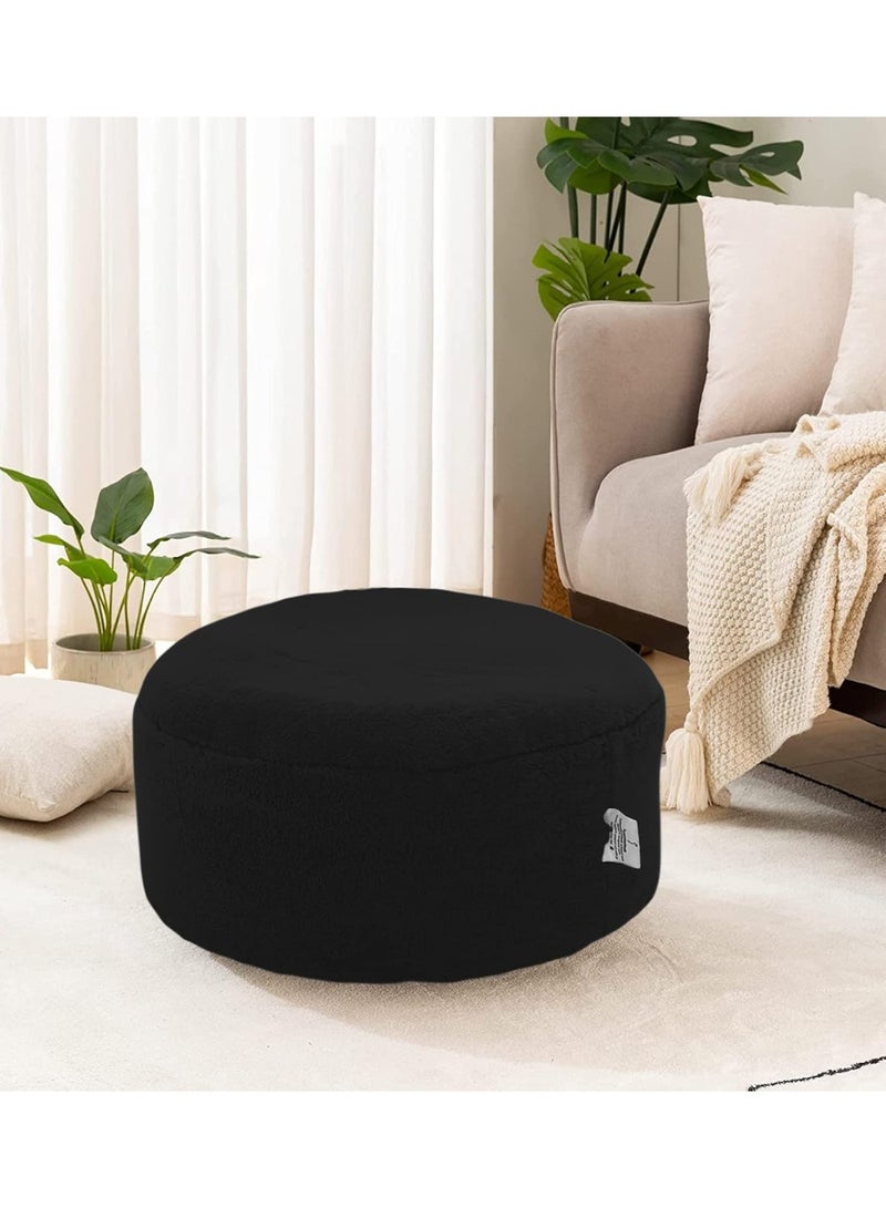 Round fur ottoman chair, foam-padded floor chair, living room floor chair, foam-padded seat, foot cushion (round black ottoman cushions) - Image 1