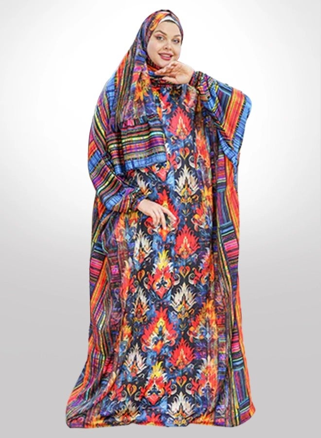 Zmurud Practical Printed silky satin prayer dress with headscarf from zmurud fashion  - Image 1