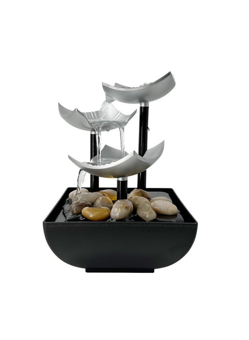 1pcs Tabletop Fountain Desktop Fountain Decoration with LED Light Stones 3 Tier Waterflow USB Powered for Home and Office (Sliver) - Image 1