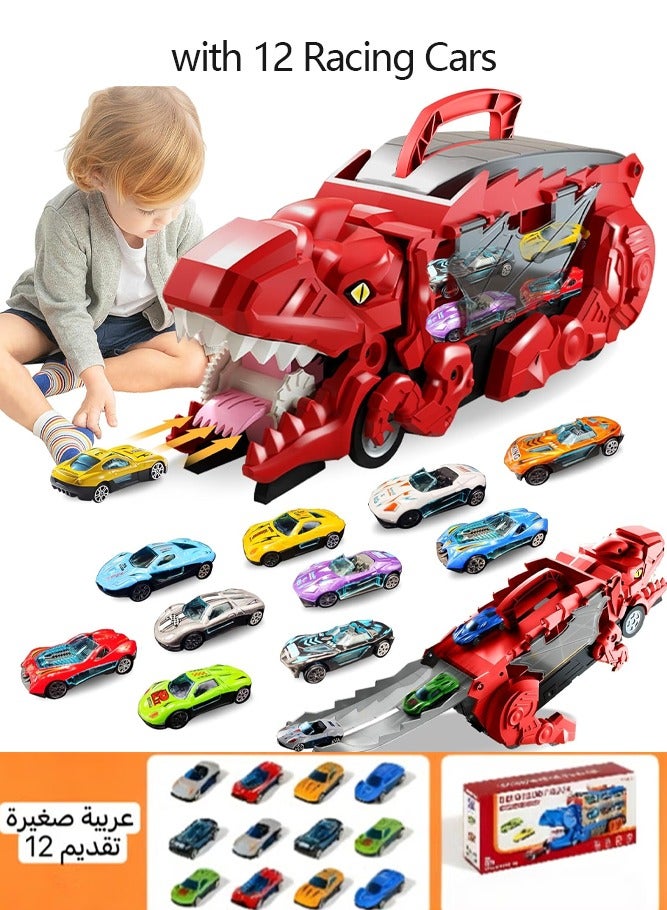 Transport Truck Toy Cars with 12 Diecast Cars, Car Slide Track Storage Alloy Vehicle, Children's Educational Toy Car, Ideal as a Meet-and-Greet Gift or Birthday Present for Kids(Red) - Image 1