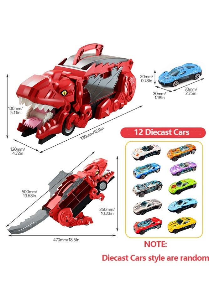 Transport Truck Toy Cars with 12 Diecast Cars, Car Slide Track Storage Alloy Vehicle, Children's Educational Toy Car, Ideal as a Meet-and-Greet Gift or Birthday Present for Kids(Red) - Image 2