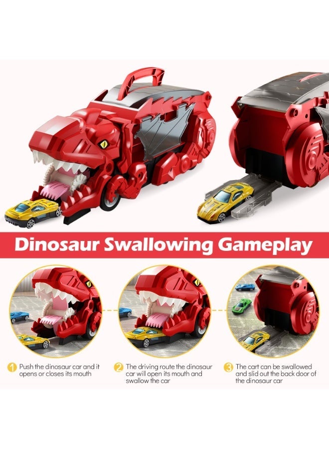 Transport Truck Toy Cars with 12 Diecast Cars, Car Slide Track Storage Alloy Vehicle, Children's Educational Toy Car, Ideal as a Meet-and-Greet Gift or Birthday Present for Kids(Red) - Image 3