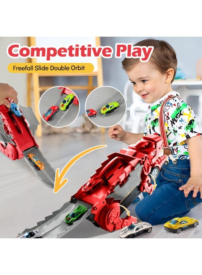 Transport Truck Toy Cars with 12 Diecast Cars, Car Slide Track Storage Alloy Vehicle, Children's Educational Toy Car, Ideal as a Meet-and-Greet Gift or Birthday Present for Kids(Red) - Image 4