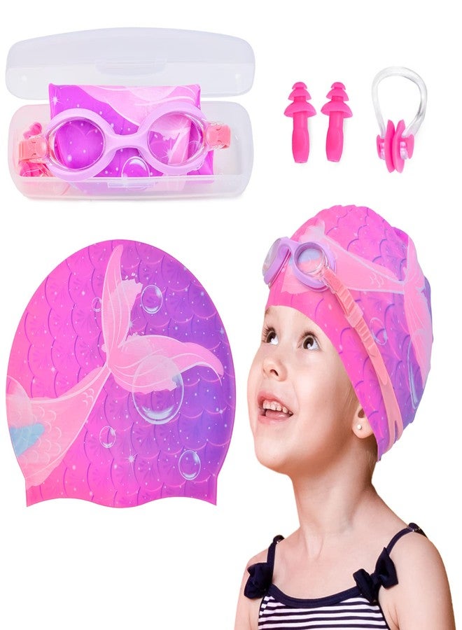 AuSletie Kids Swim Caps for Girls, Silicone Waterproof Swimming Cap for Kids, Durable Comfortable Swimming Caps for Girls - Image 1
