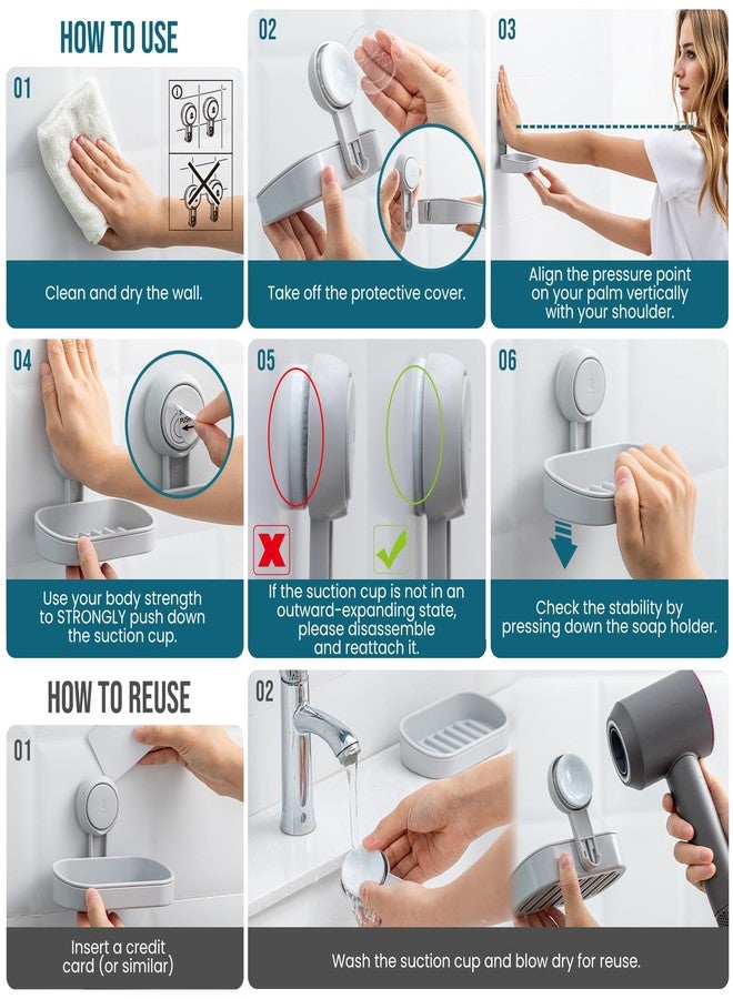 TAILI Soap Holder Soap Dish for Shower, Suction Cup Soap Holder for Shower Wall, Bathroom Accessories, Removable Strong Hold Soap Saver, Drill Free, ABS Material, Grey - Image 5