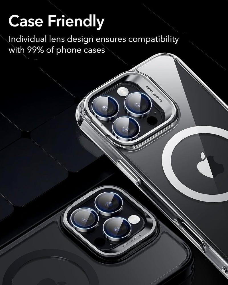 OpenTech ® واقي عدسة الكاميرا الزجاجي المقسى المتوافق مع iPhone 16 Pro / 16 Pro Max مع واقي حلقة عدسة الكاميرا الفردية (أسود) - Image 5