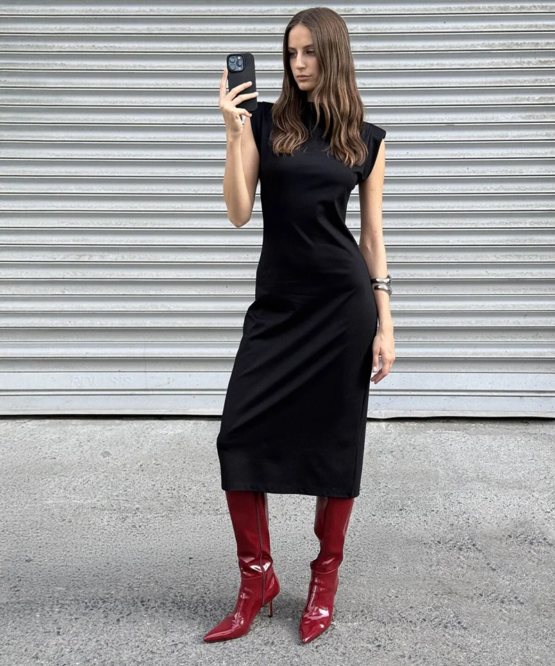 ابيكول Dress with Shoulder Pads
