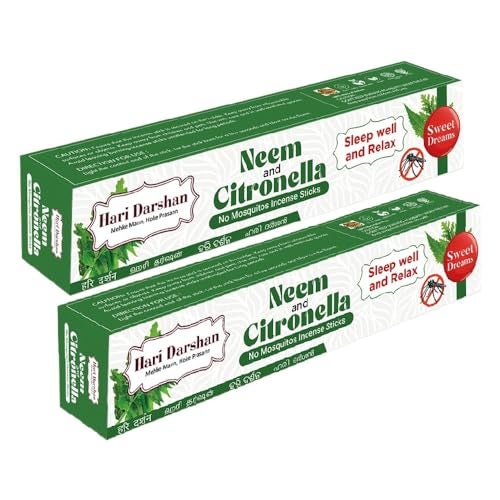 Hari Darshan Neem and Citronella Mosquito Repellent Agarbatti | Natural and Herbal Incense Sticks for Repelling Mosquitoes | Low Smoke | 240 Mosquito Sticks (2 Packs of 12x10) - Image 1