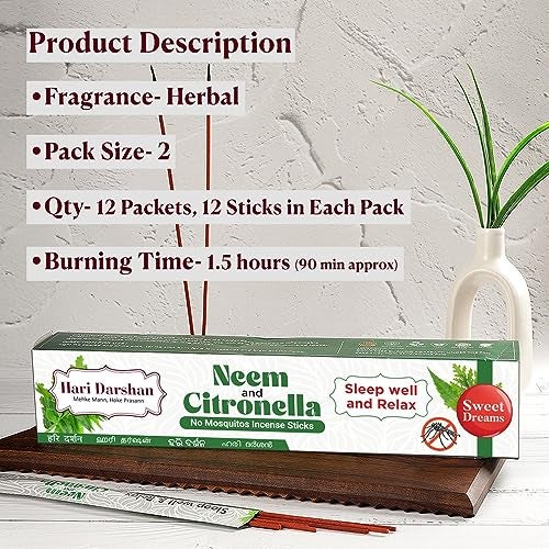Hari Darshan Neem and Citronella Mosquito Repellent Agarbatti | Natural and Herbal Incense Sticks for Repelling Mosquitoes | Low Smoke | 240 Mosquito Sticks (2 Packs of 12x10) - Image 5