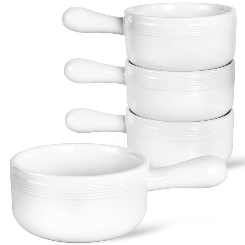 Vumdua French Onion Soup Bowls with Handles, 16 oz Ceramic French Onion Soup Crocks Oven Microwave Dishwasher Safe for Chili, Stew, Cereal, Set of 4, White - Image 1
