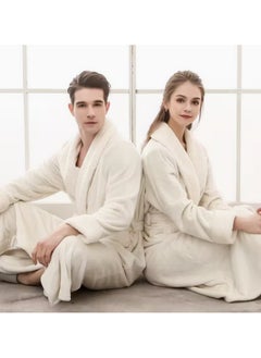 MAXQON Bathrobe (Unisex) - Luxurious Velour Cotton With Terry Inside Double Layer Highly Absorbent Super Soft Bathrobes For Women & Men- Adult Size, Color White  - Image 1