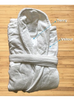 MAXQON Bathrobe (Unisex) - Luxurious Velour Cotton With Terry Inside Double Layer Highly Absorbent Super Soft Bathrobes For Women & Men- Adult Size, Color White  - Image 3