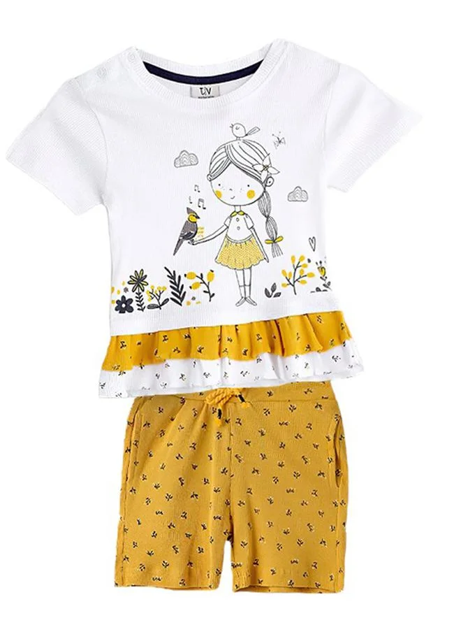 victor and jane Layered Hem Printed Top & Shorts Set by Styli