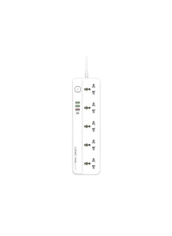 LDNIO - مشترك طاقة عالمي SC5415 مزود بـ 4 منافذ USB PD/QC 3.0 بقوة 20 وات و5 منافذ وزر تبديل، 2500 وات - أبيض - Image 1