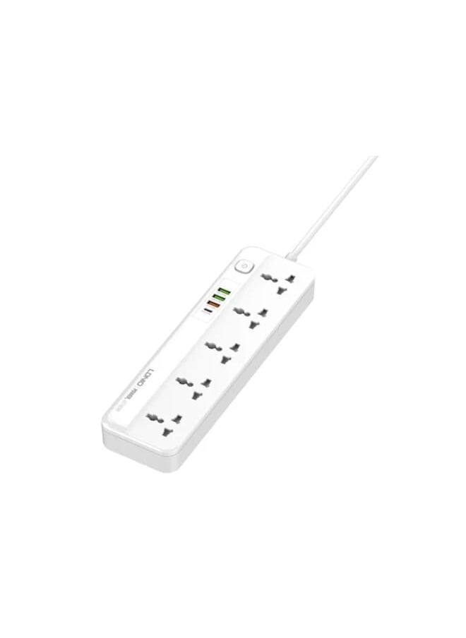 LDNIO - مشترك طاقة عالمي SC5415 مزود بـ 4 منافذ USB PD/QC 3.0 بقوة 20 وات و5 منافذ وزر تبديل، 2500 وات - أبيض - Image 1