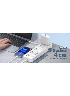 LDNIO SC5415 Universal Power Strip With 4 USB Port PD/QC 3.0 20W Power, 5 Outlets And Switch Button, 2500W - White  - Image 4