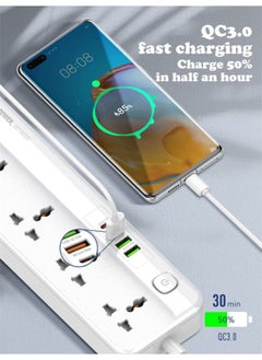 LDNIO SC5415 Universal Power Strip With 4 USB Port PD/QC 3.0 20W Power, 5 Outlets And Switch Button, 2500W - White  - Image 5