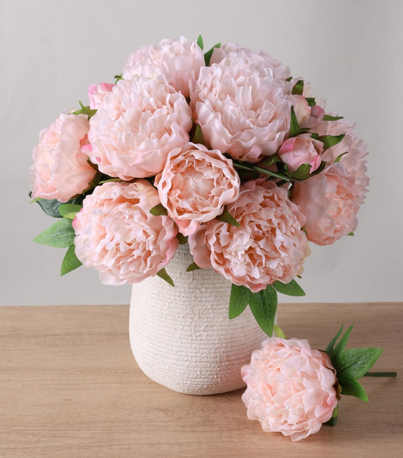 florisso Light Pink Peony Artificial Flowers - 11 Branches Silk Peonies for Vase Arrangements, Wedding Decor & Living Room Accents (Faux Flowers) - Image 1