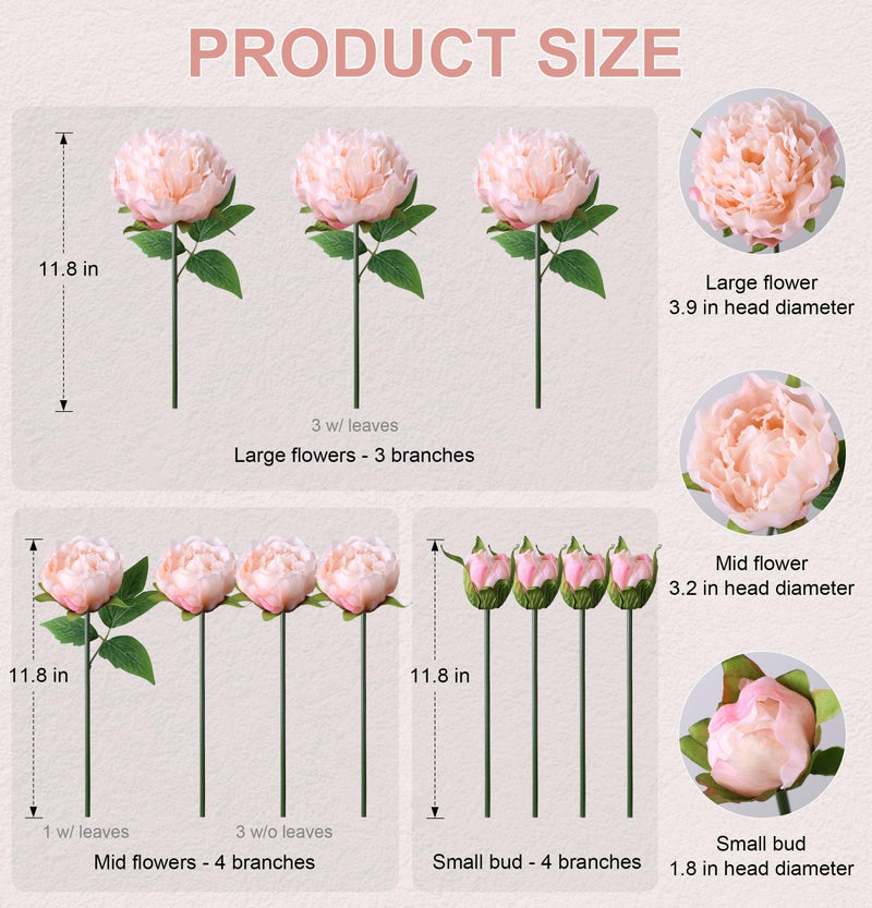florisso Light Pink Peony Artificial Flowers - 11 Branches Silk Peonies for Vase Arrangements, Wedding Decor & Living Room Accents (Faux Flowers) - Image 3