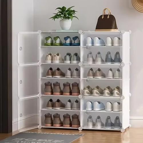 Zemic 𝟏𝟐 𝐒𝐡𝐞𝐥𝐟 Shoe Rack Plastic & 𝐏𝐥𝐚𝐬𝐭𝐢𝐜 𝐒𝐡𝐨𝐞 𝐑𝐚𝐜𝐤 𝐟𝐨𝐫 𝐇𝐨𝐦𝐞 Storage Plastic Organizer with Door for Entryway, Chappal Slipper Sandals Stand【White, 12-Shelf-6-Door】 - Image 1