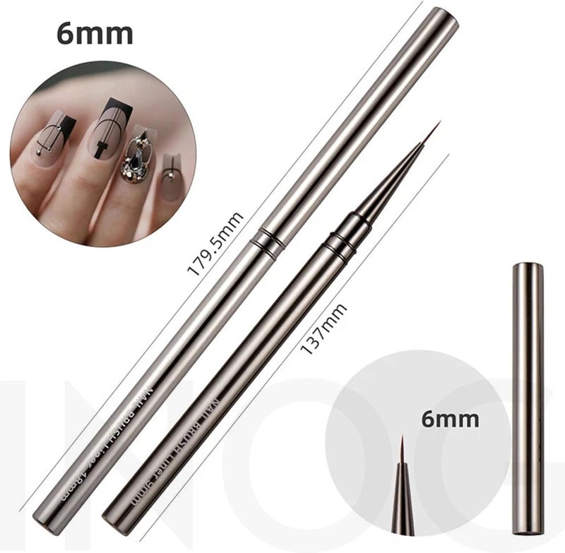 INOG Nail Art Brush Set, Nail Art Liner Brushes Nail Dotting Drawing Tool for Long Lines, Thin Details, Fine Drawing 5Pcs Set, Sizes 6/9/12/15/18mm(Silver) Nylon, Fine Point Bristle - Image 5