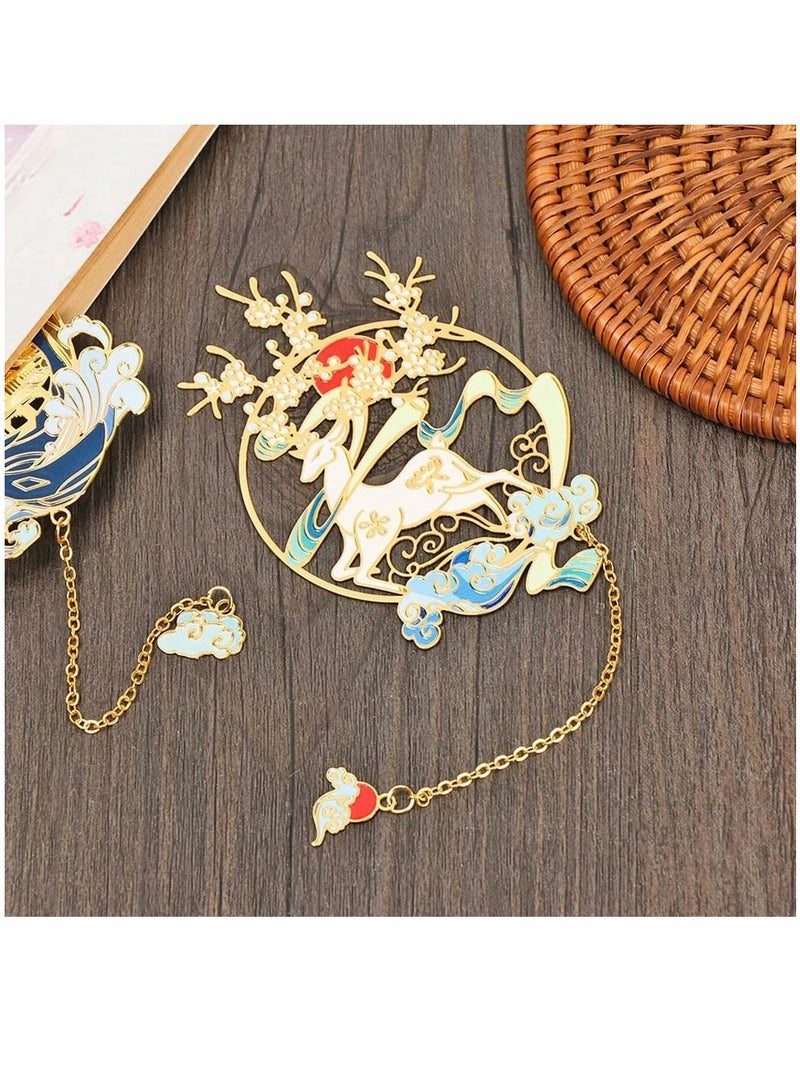 KASTWAVE Deer Bookmark Retro Vintage Hollow Pagination Mark Bookmark Chinese Style Metal Book Markers Clip Cute Deer Bookmarks for Books Animal Bookmark Book Supplies (1PC White Deer) - Image 3