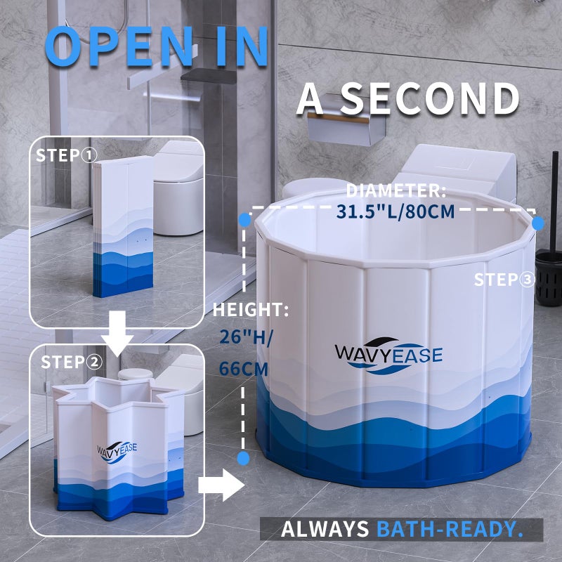 WAVYEASEÂ® Portable Bath Tub for Adults -(31.5"L x 26"H) Foldable Cold Plunge Tub for Recovery - Collapsible Soaking Bath Tub for Shower Stall - Outdoor Ice Bathtub for Athletes (White) - Image 2
