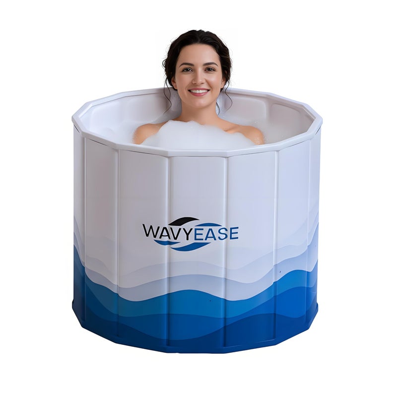 WAVYEASEÂ® Portable Bath Tub for Adults -(31.5"L x 26"H) Foldable Cold Plunge Tub for Recovery - Collapsible Soaking Bath Tub for Shower Stall - Outdoor Ice Bathtub for Athletes (White) - Image 1