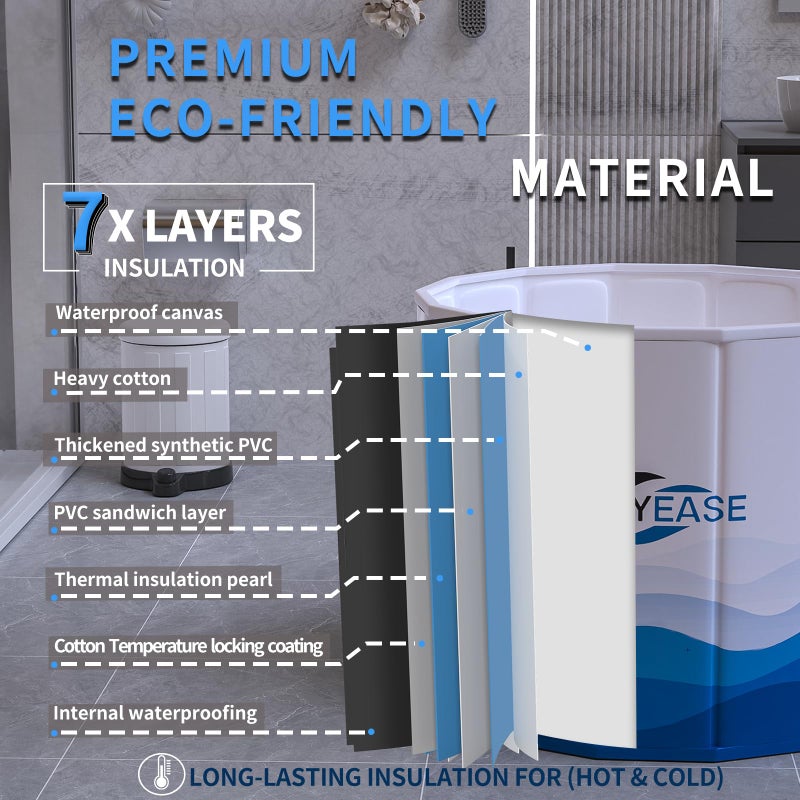 WAVYEASEÂ® Portable Bath Tub for Adults -(31.5"L x 26"H) Foldable Cold Plunge Tub for Recovery - Collapsible Soaking Bath Tub for Shower Stall - Outdoor Ice Bathtub for Athletes (White) - Image 5