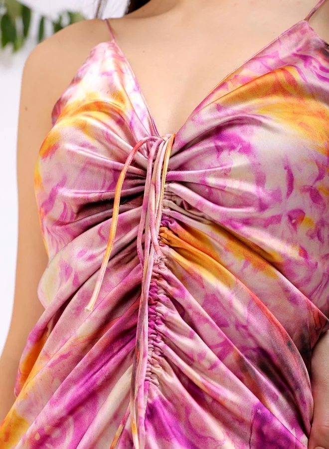 مرفوعة Women Regular Fit Casual Abstract Print Ruched Dress