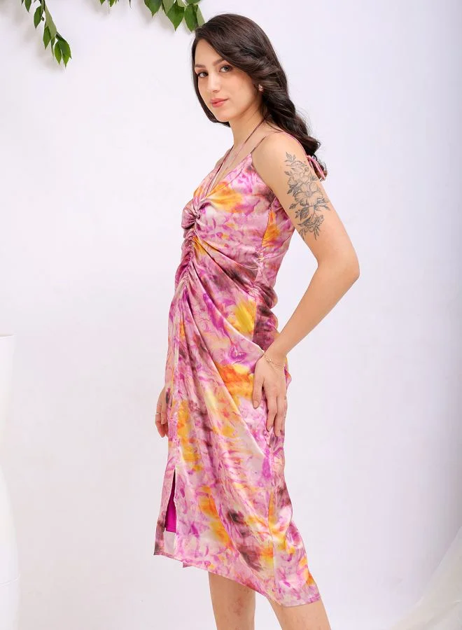 مرفوعة Women Regular Fit Casual Abstract Print Ruched Dress