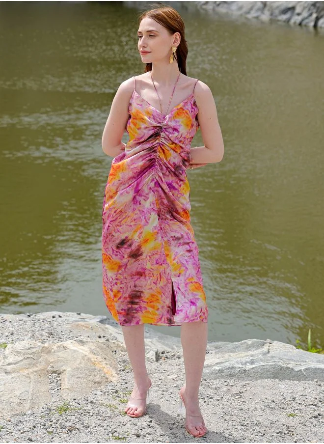 Freehand Women Regular Fit Casual Abstract Print Ruched Dress