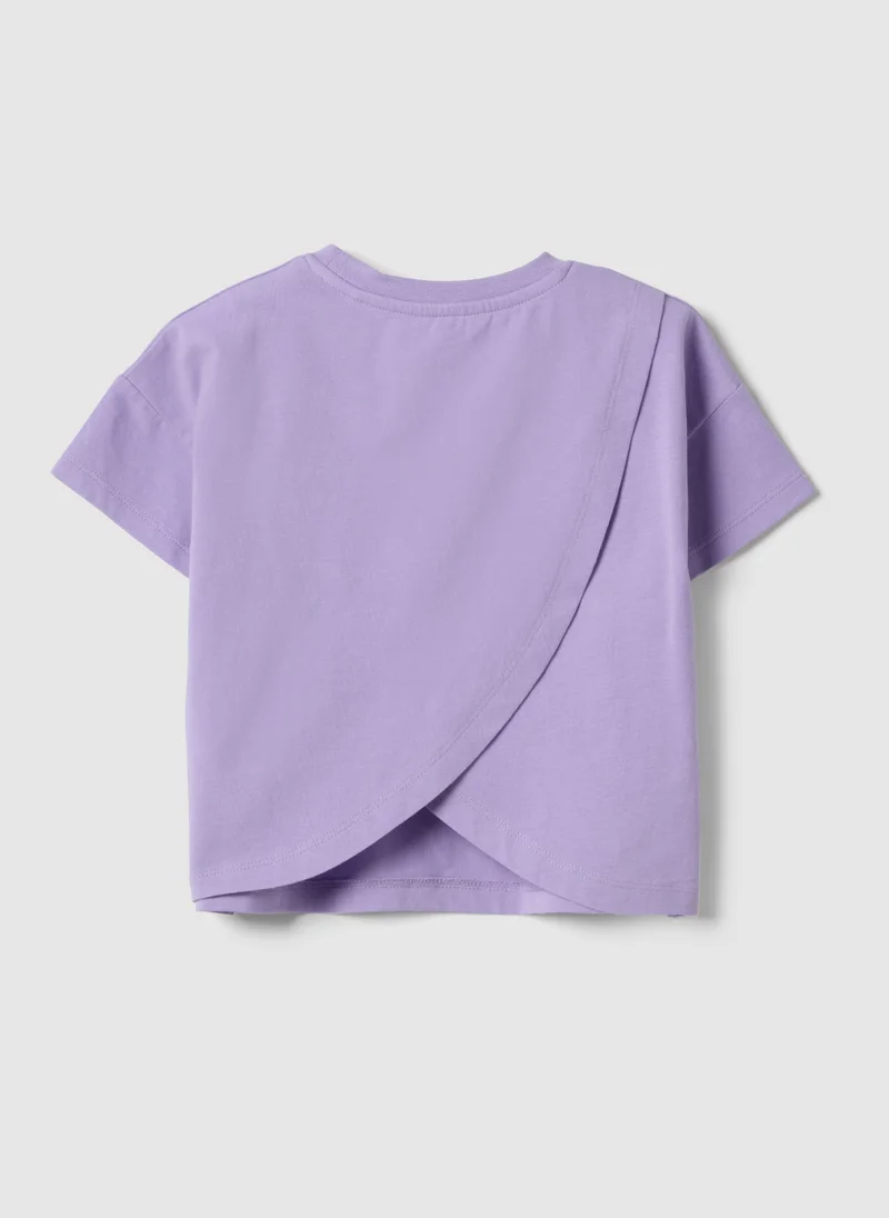 او في اس OVS Girls' Regular Fit Purple Stretch Cotton T-Shirt With Embroidery