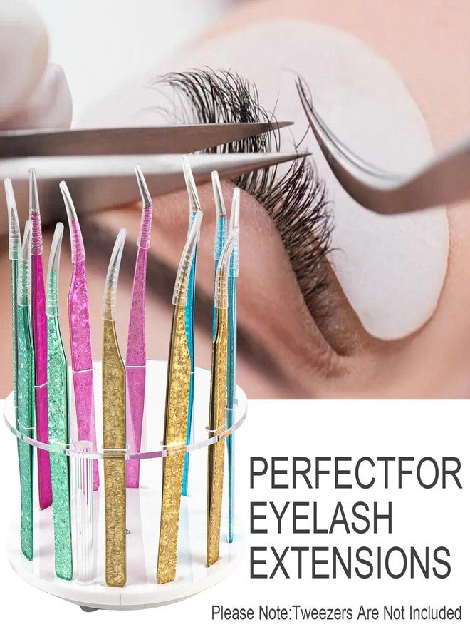 Mekupeu 12 Holes Acrylic Rotatable Tweezers Holder Eyelash Makeup Grafting Tweezer Display Stand Extensions Organizer (White) - Image 5