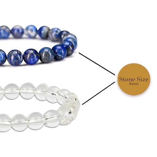 GEMSMANTRA Clear Quartz & Blue Lapis Lazuli Combo Crystal Bracelet | Lab Certified 8mm Round Cut Beads | Unisex Healing Bracelet for Men & Women | Enhances Clarity, Wisdom & Communication - Image 4
