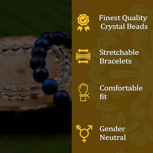 GEMSMANTRA Clear Quartz & Blue Lapis Lazuli Combo Crystal Bracelet | Lab Certified 8mm Round Cut Beads | Unisex Healing Bracelet for Men & Women | Enhances Clarity, Wisdom & Communication - Image 5