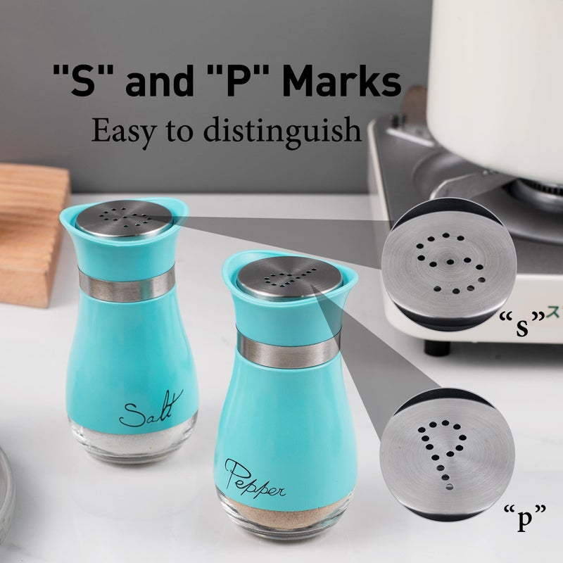 Lonffery Salt and Pepper Shakers Set, Stainless Steel with Glass Bottle for Table, RV, Camp, BBQ, Set of 2, Turquoise - Image 4